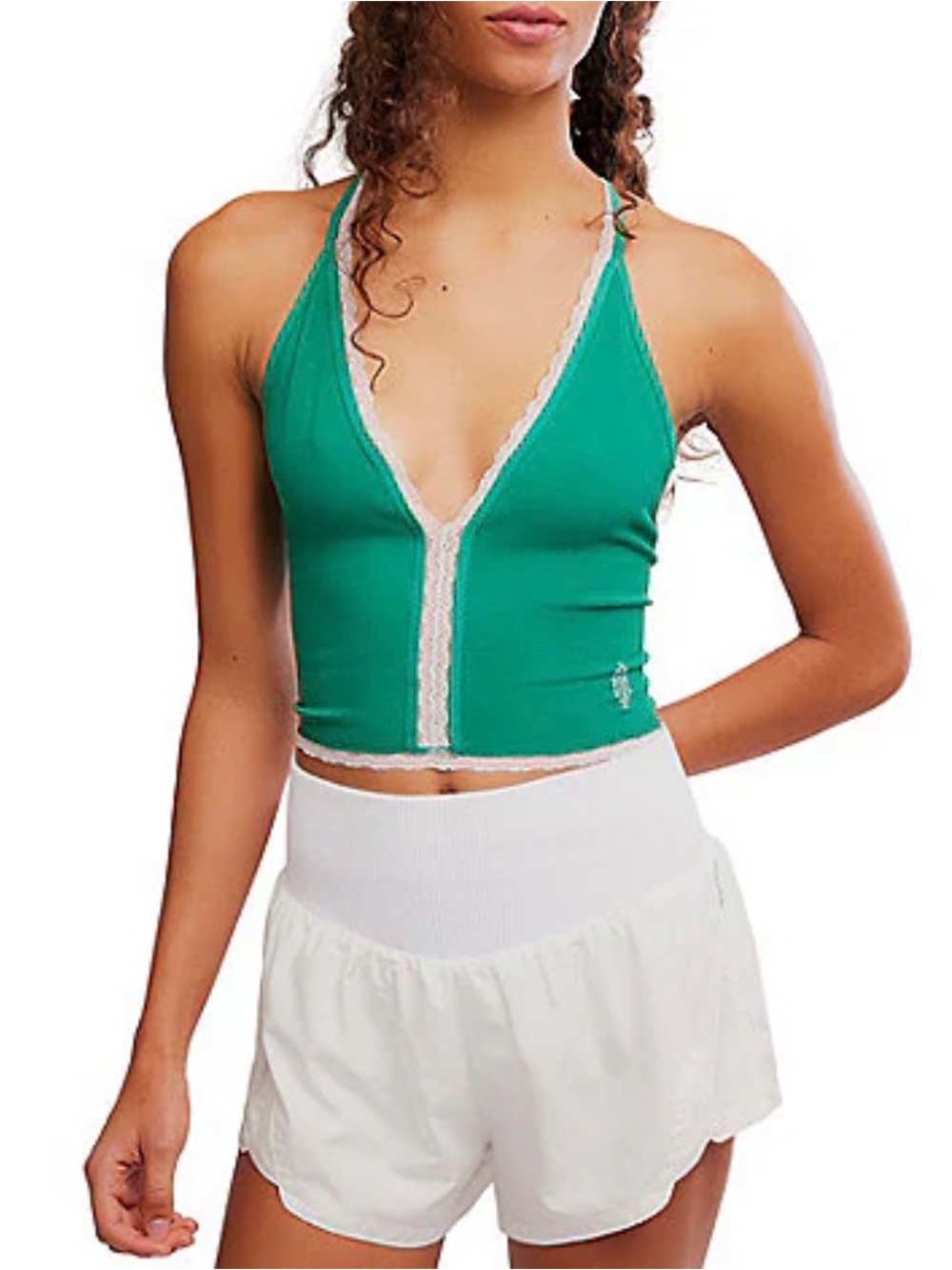 Free People Movement ACE IN LACE Green Lace Trim Halter Crop Top NWT Size S